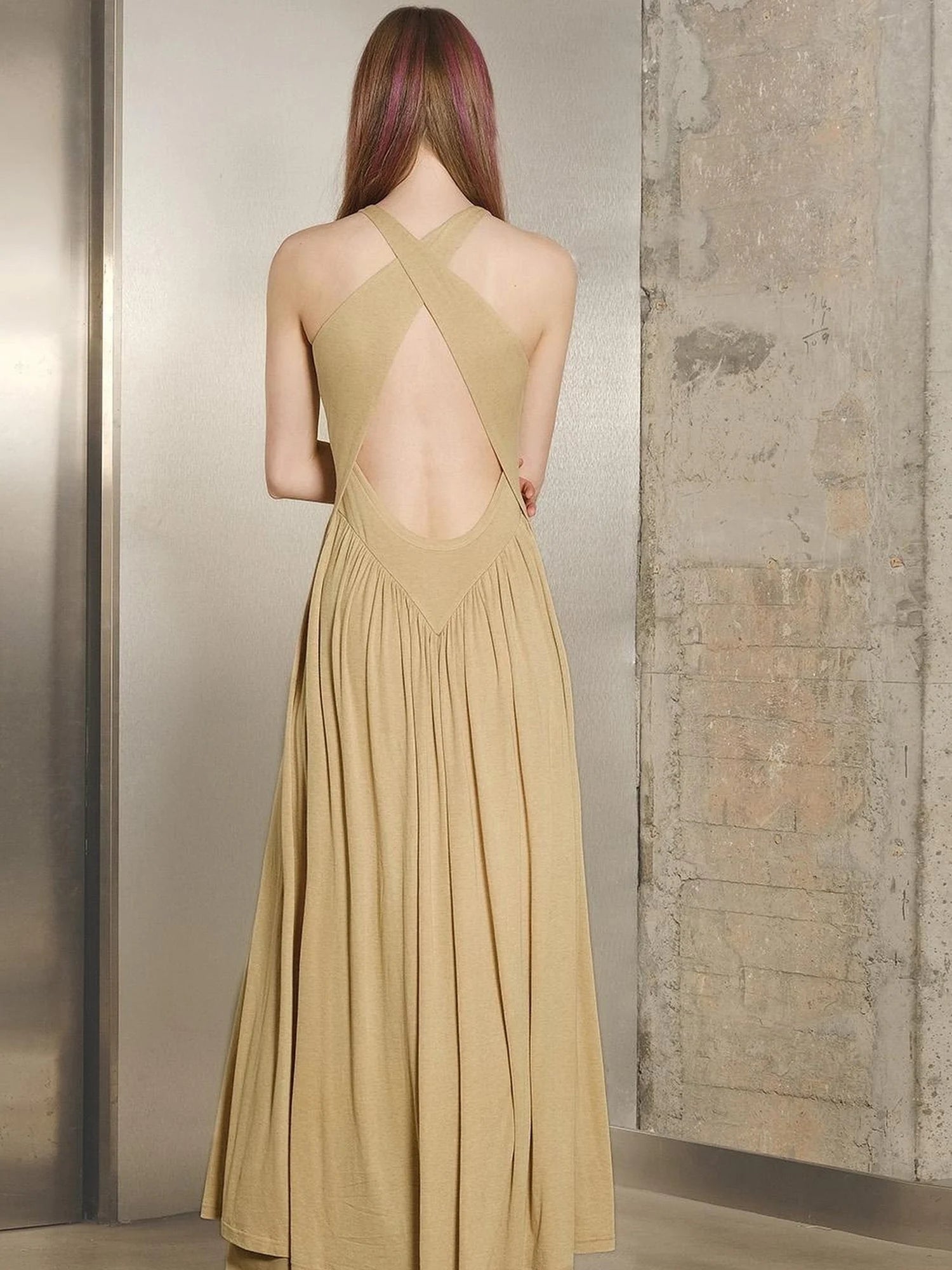 Tencel Wool Slip Dress V-neck T-shirt Long Sleeve