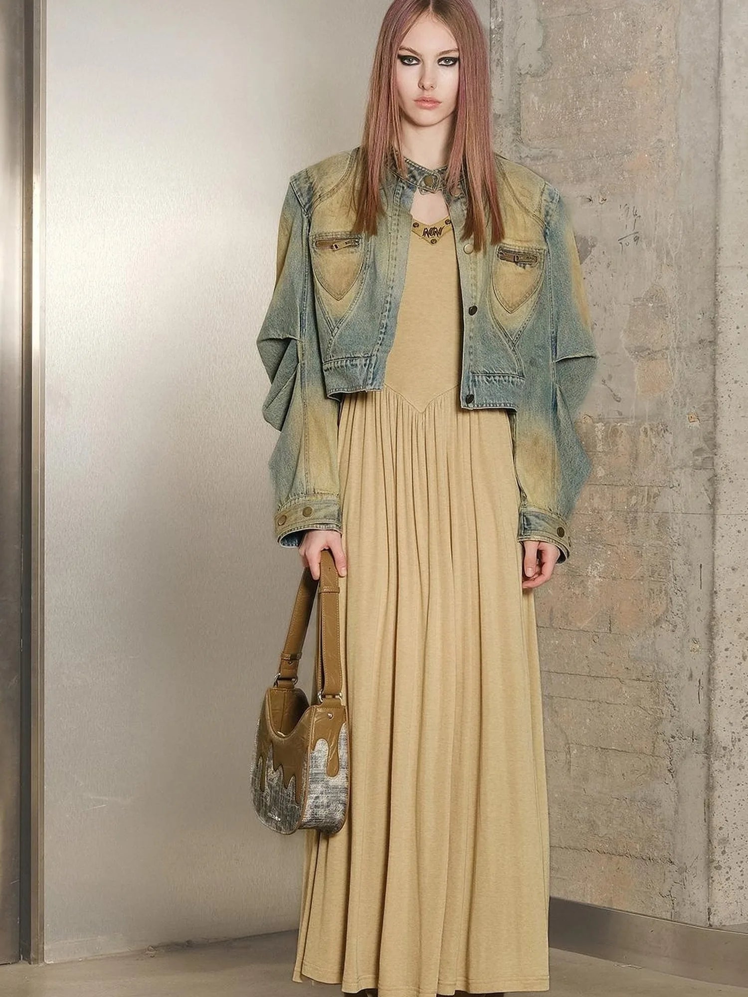 Tencel Wool Slip Dress V-neck T-shirt Long Sleeve