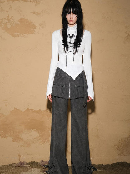 UpdateNN NORTH NODE Two Piece Convertible Corduroy Skirt Pants with Detachable Belt