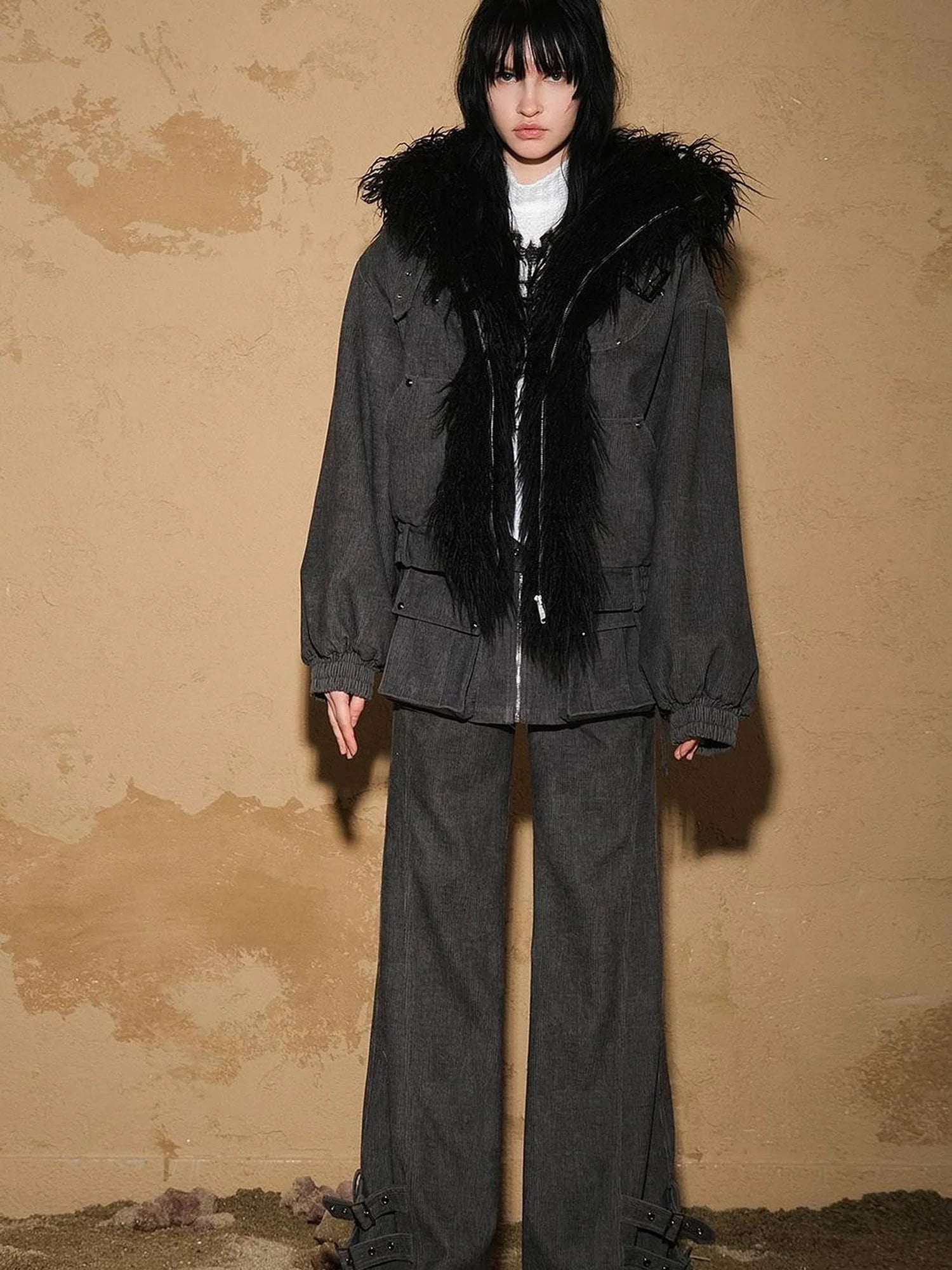 Two Piece Convertible Corduroy Skirt Pants with Detachable Belt