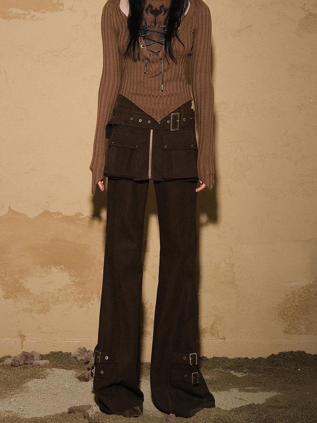 UpdateNN NORTH NODE Two Piece Convertible Corduroy Skirt Pants with Detachable Belt