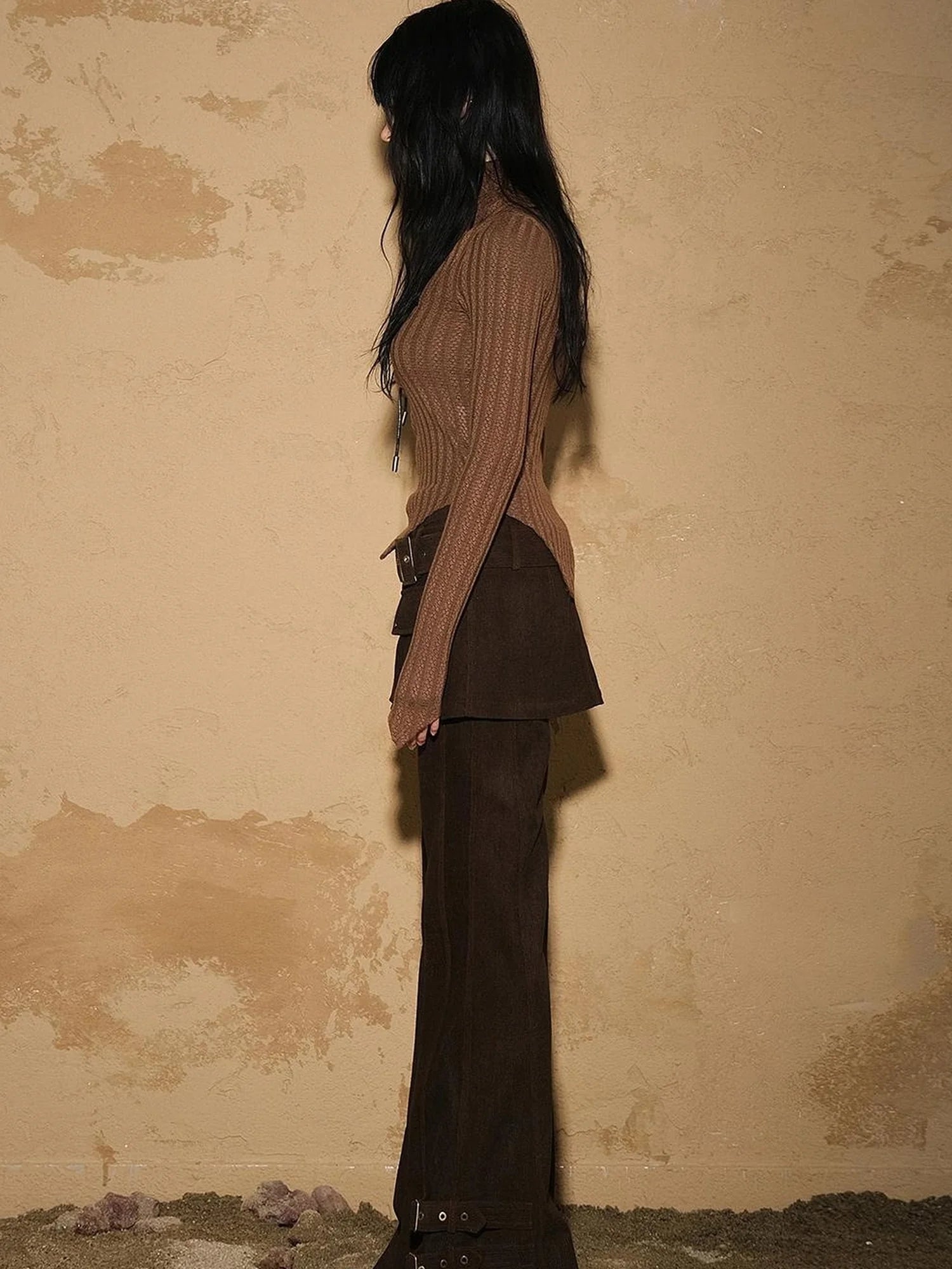 Two Piece Convertible Corduroy Skirt Pants with Detachable Belt