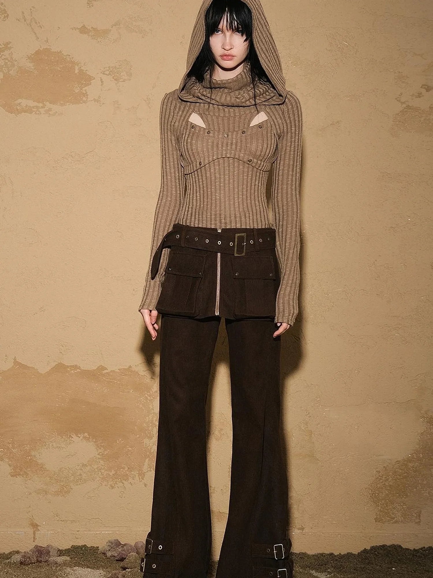 Two Piece Convertible Corduroy Skirt Pants with Detachable Belt