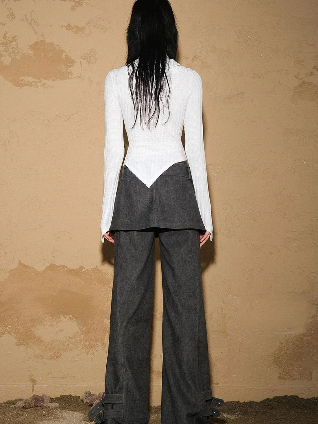 Two Piece Convertible Corduroy Skirt Pants with Detachable Belt