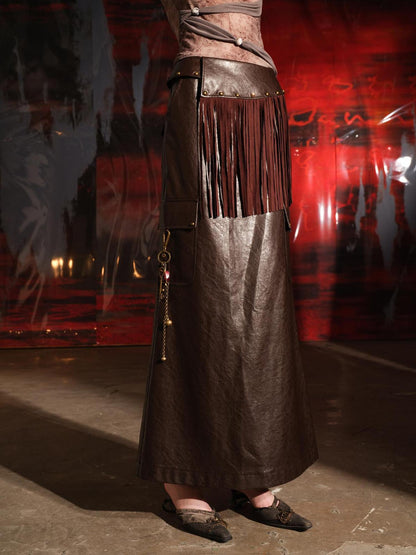 UpdateNN NORTH NODE Unshrouded Fringe Suede Maxi Skirt