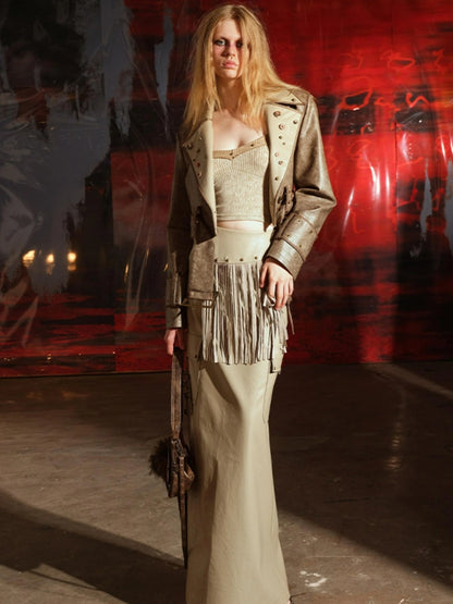 Unshrouded Fringe Suede Maxi Skirt