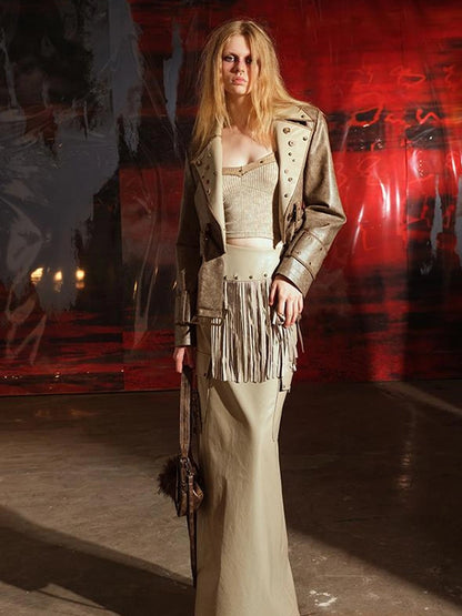 Unshrouded Fringe Suede Maxi Skirt