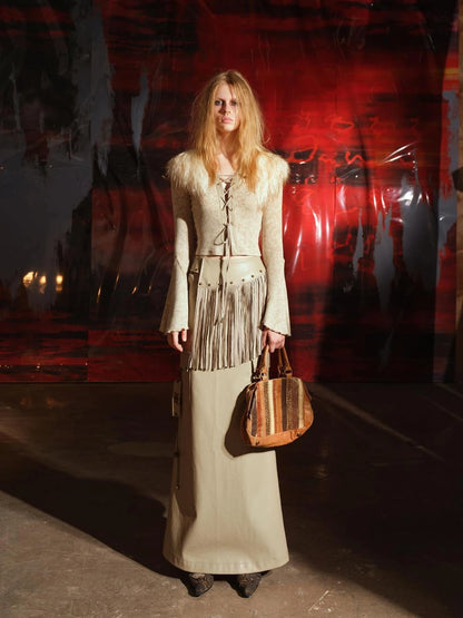 Unshrouded Fringe Suede Maxi Skirt