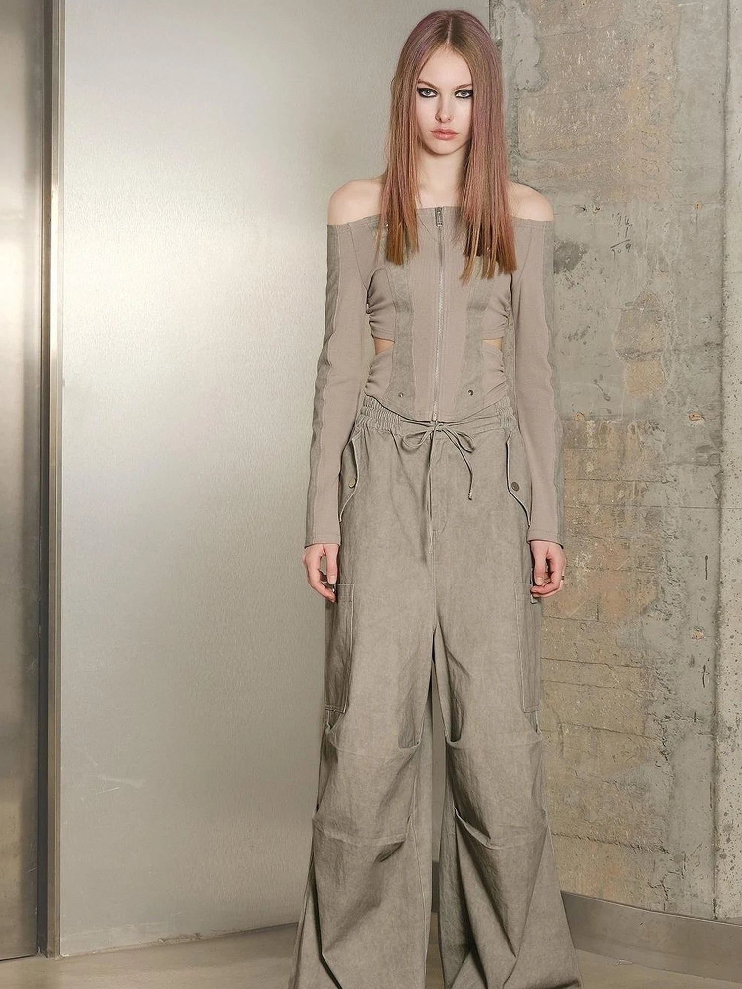 Utility Parachute Cargo Pants With Hooded Top