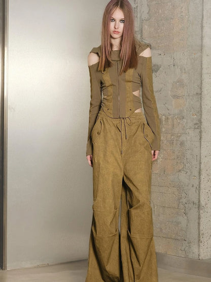 Utility Parachute Cargo Pants With Hooded Top