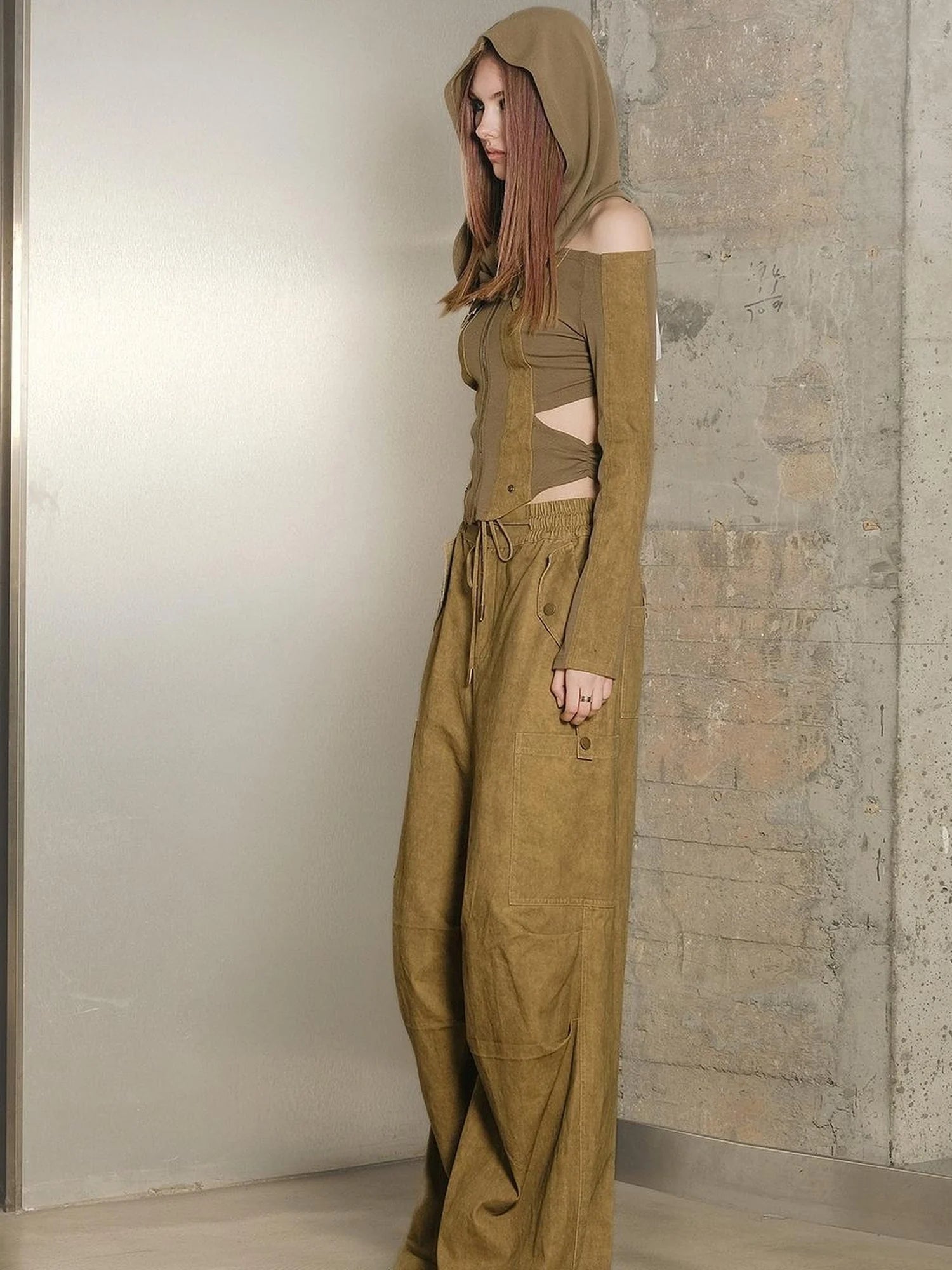 Utility Parachute Cargo Pants With Hooded Top