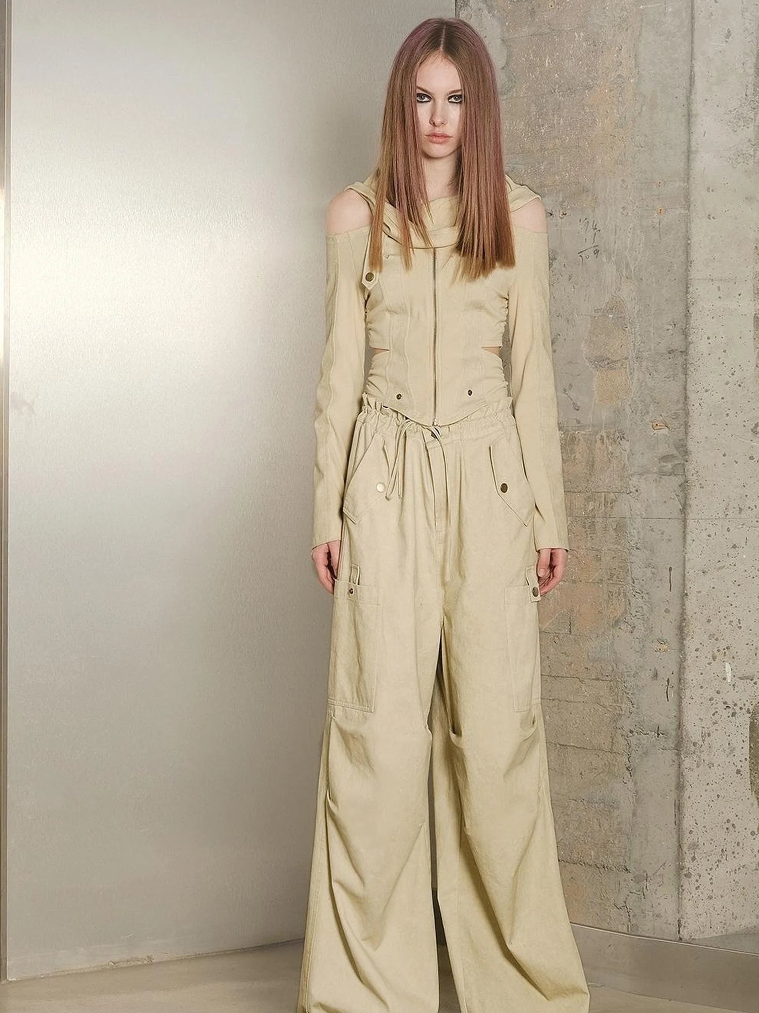 Utility Parachute Cargo Pants With Hooded Top