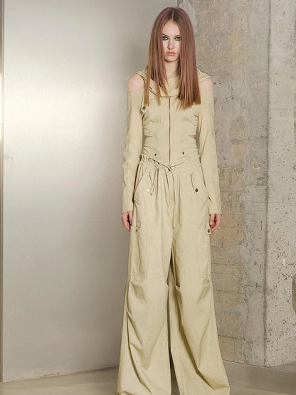 Utility Parachute Cargo Pants With Hooded Top