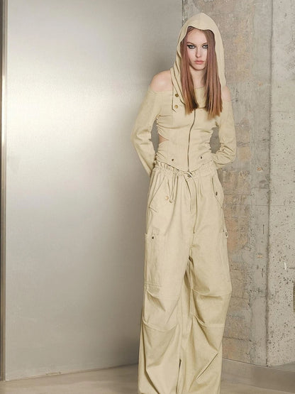Utility Parachute Cargo Pants With Hooded Top