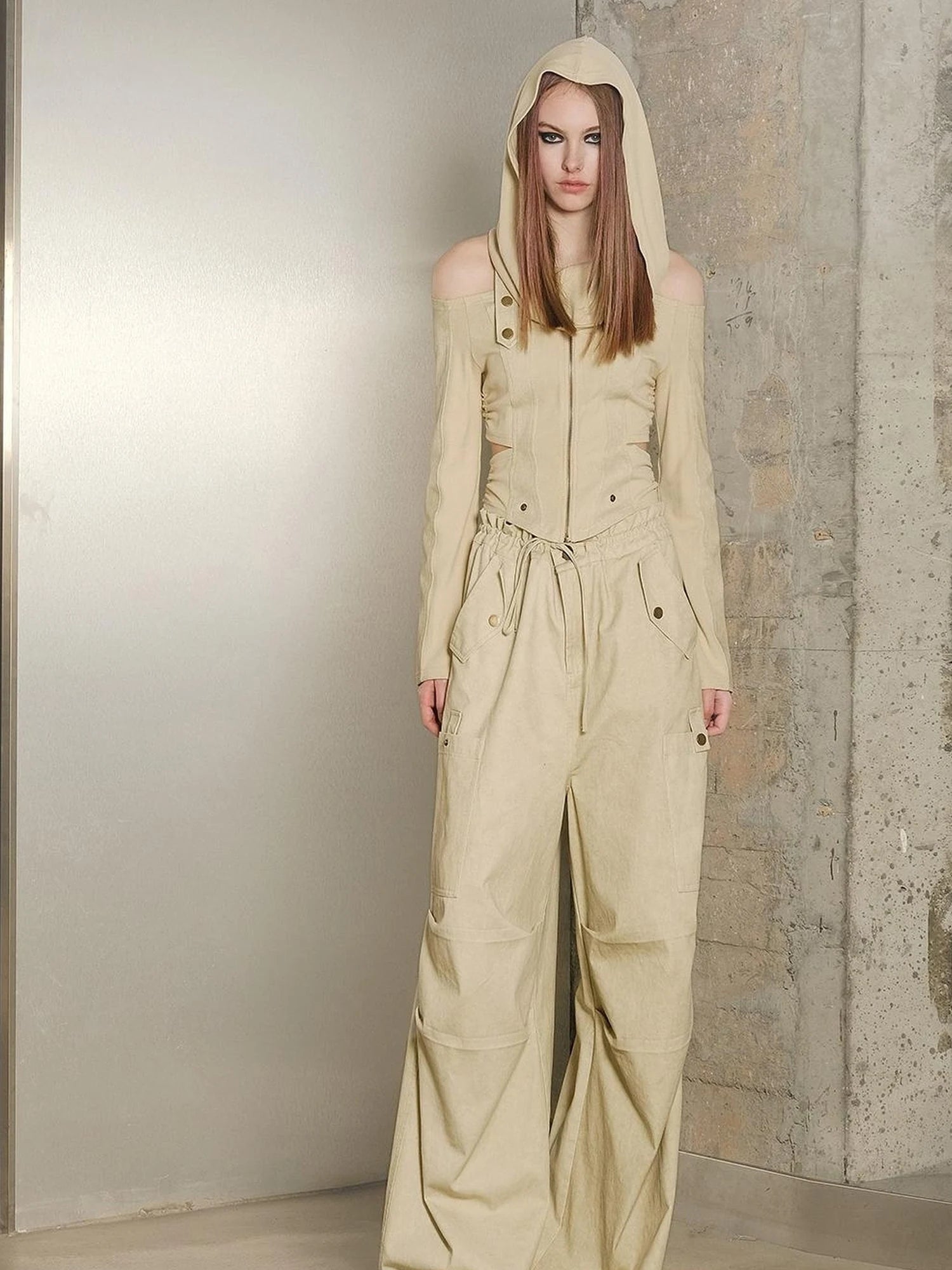 Utility Parachute Cargo Pants With Hooded Top