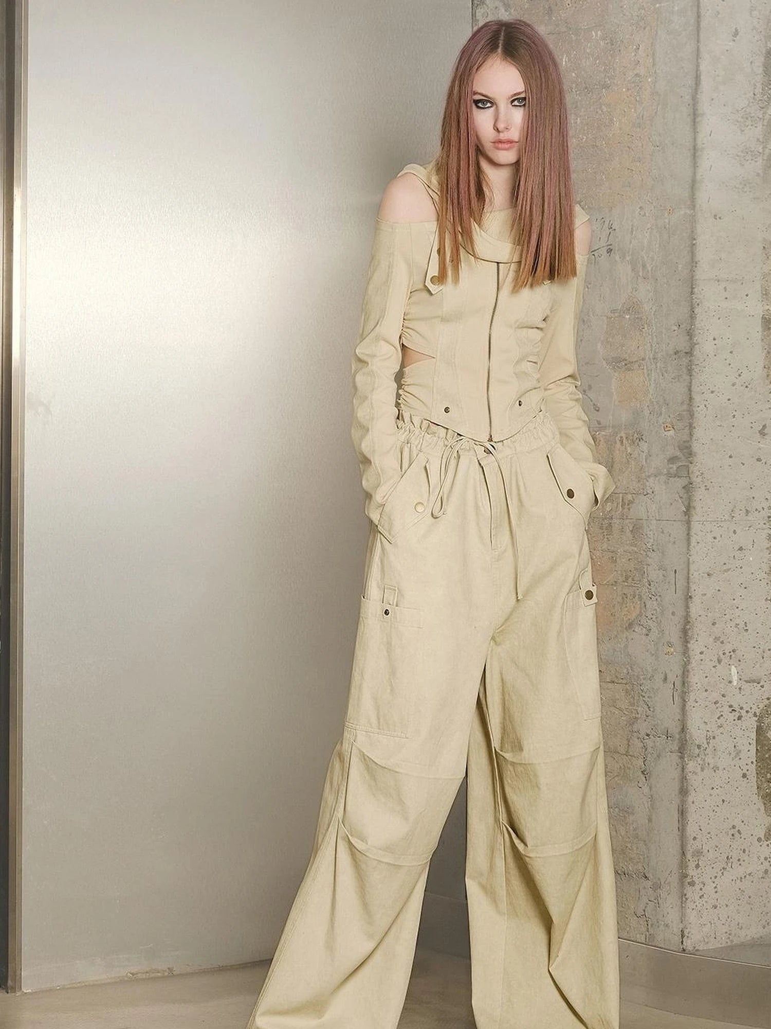 Utility Parachute Cargo Pants With Hooded Top