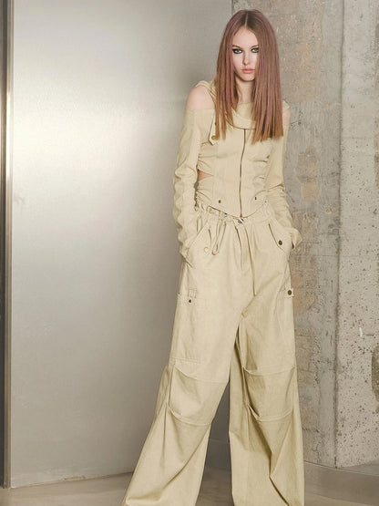 Utility Parachute Cargo Pants With Hooded Top