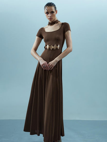 NN NORTH NODE V-neck Ethereal Threads Beaded Cutout Dress