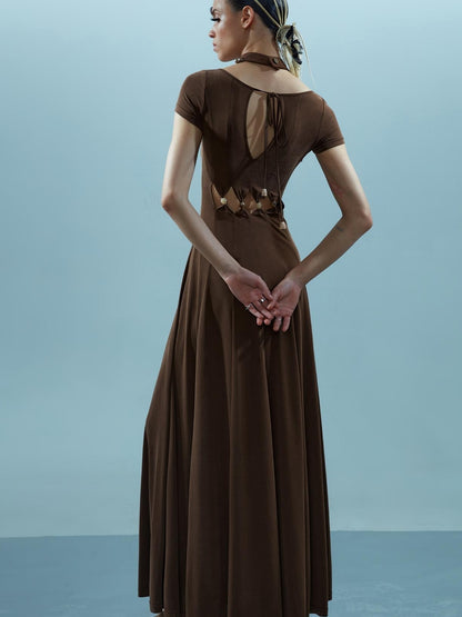 NN NORTH NODE V-neck Ethereal Threads Beaded Cutout Dress