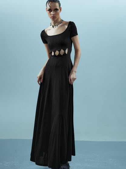 NN NORTH NODE V-neck Ethereal Threads Beaded Cutout Dress