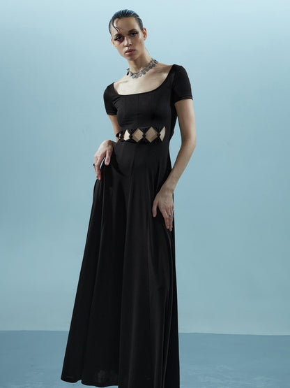 NN NORTH NODE V-neck Ethereal Threads Beaded Cutout Dress