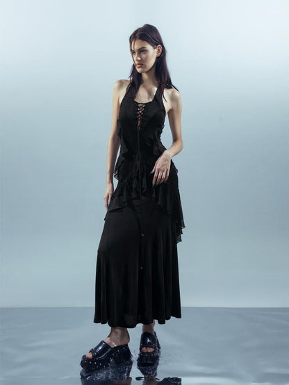 UpdateNN NORTH NODE Veilpath Fringe Halter Dress V-neck T-shirt Long-Sleeve