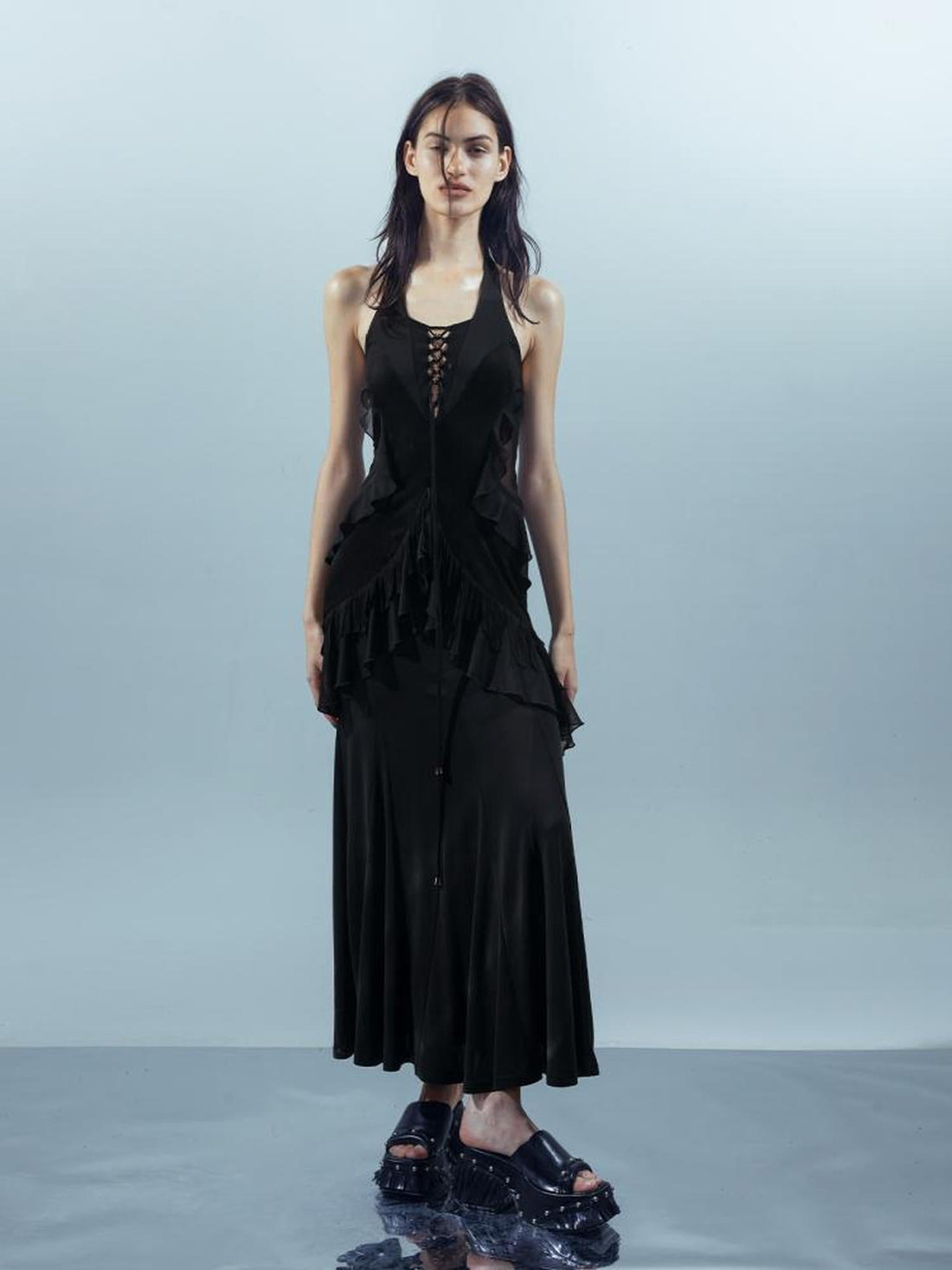 UpdateNN NORTH NODE Veilpath Fringe Halter Dress V-neck T-shirt Long-Sleeve