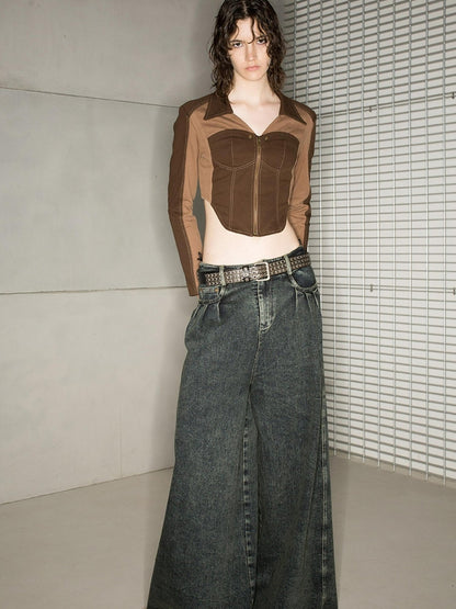 UpdateNN NORTH NODE Vintage Autumn Winter Patchwork Short Fitted Shirt