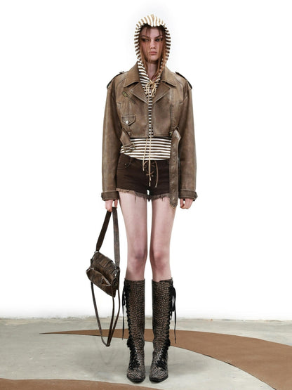 UpdateNN NORTH NODE Vintage Cropped Biker Jacket