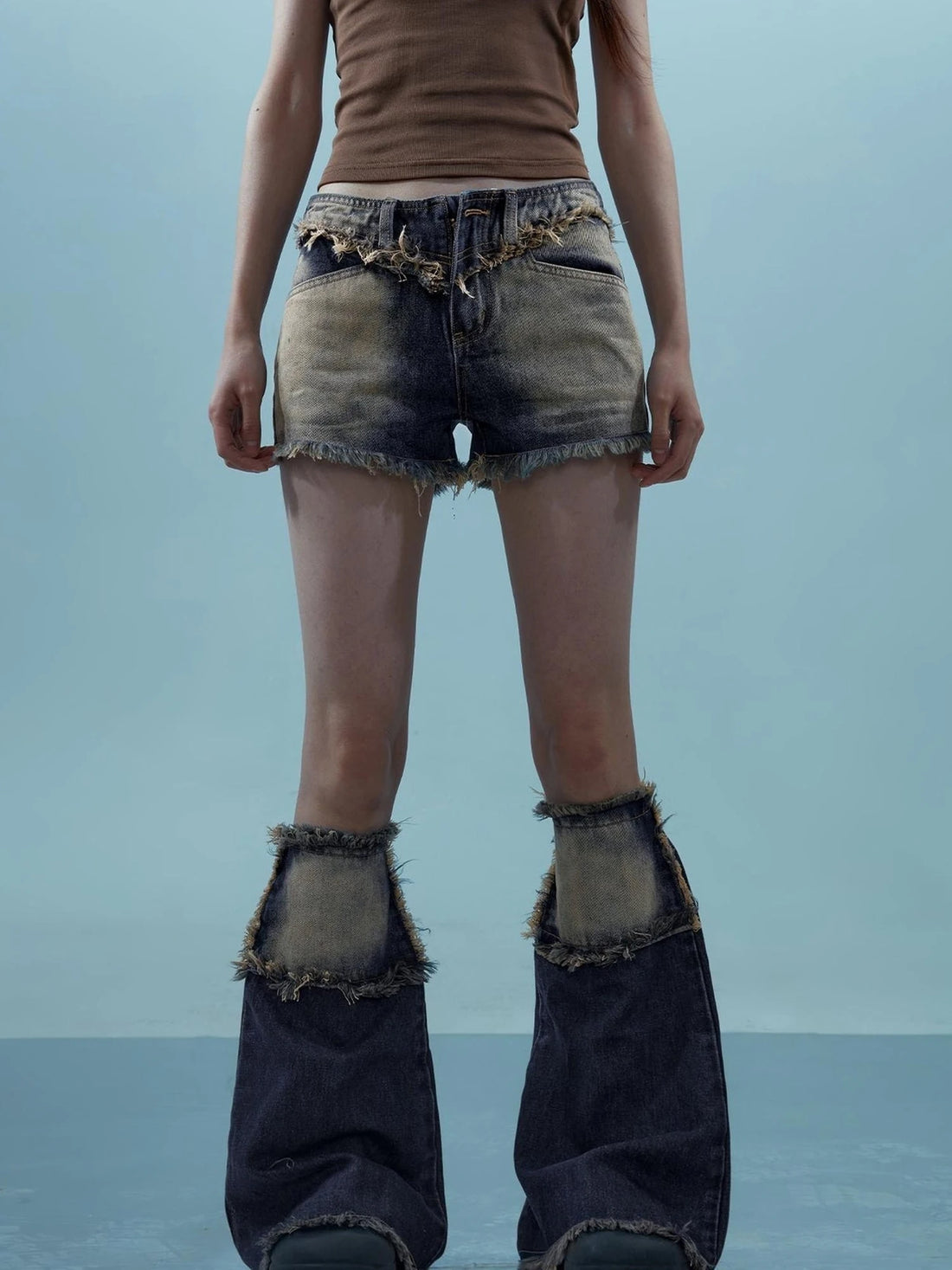 Vintage Frayed Denim Shorts Washed Indigo