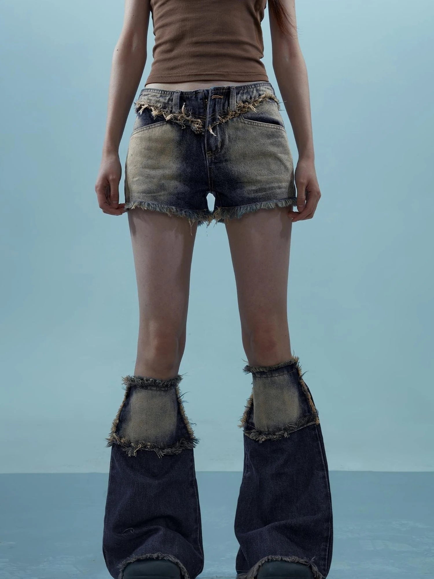 Vintage Frayed Denim Shorts Washed Indigo