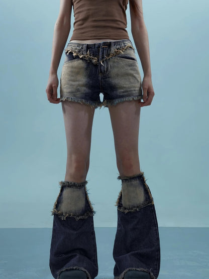 Vintage Frayed Denim Shorts Washed Indigo