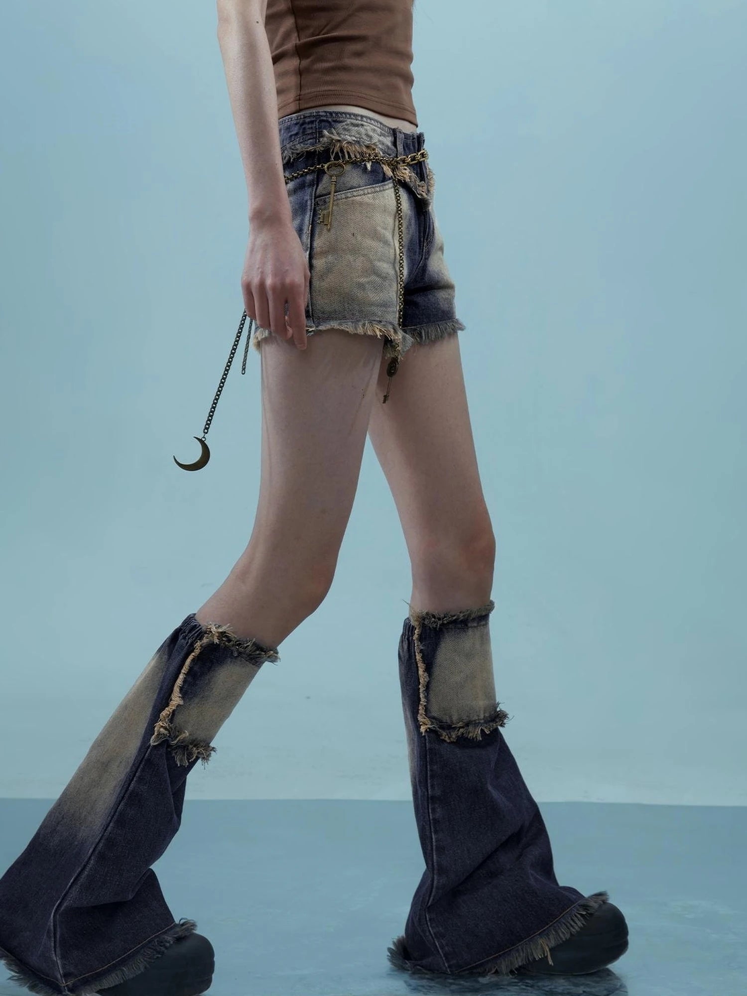 Vintage Frayed Denim Shorts Washed Indigo