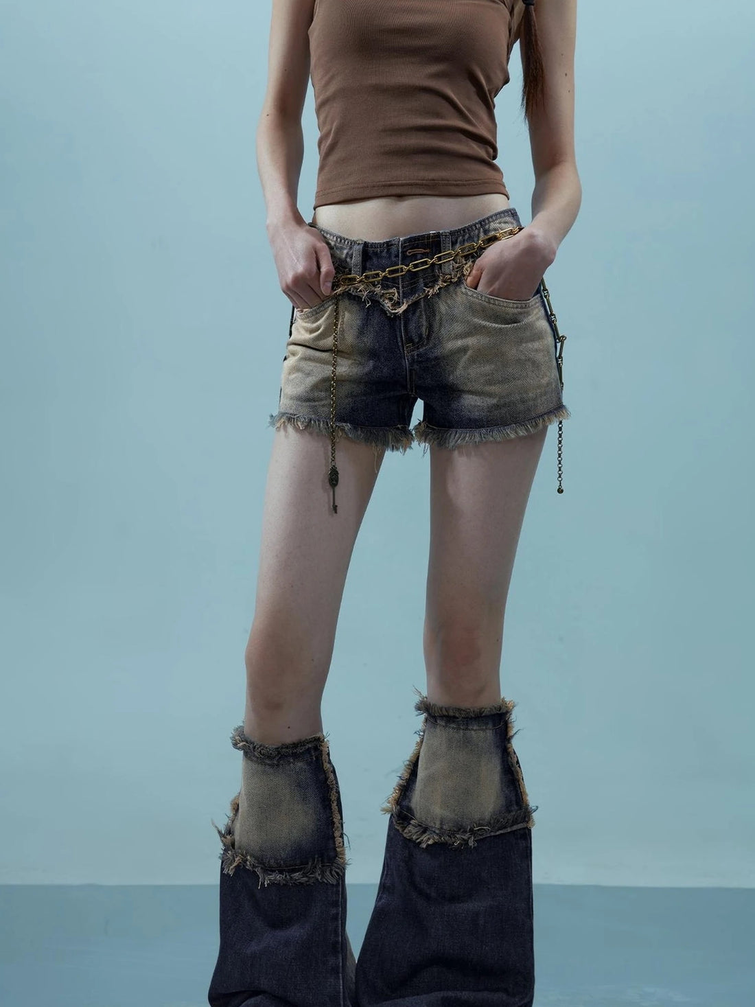 Vintage Frayed Denim Shorts Washed Indigo