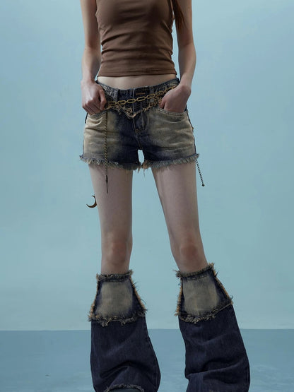 Vintage Frayed Denim Shorts Washed Indigo