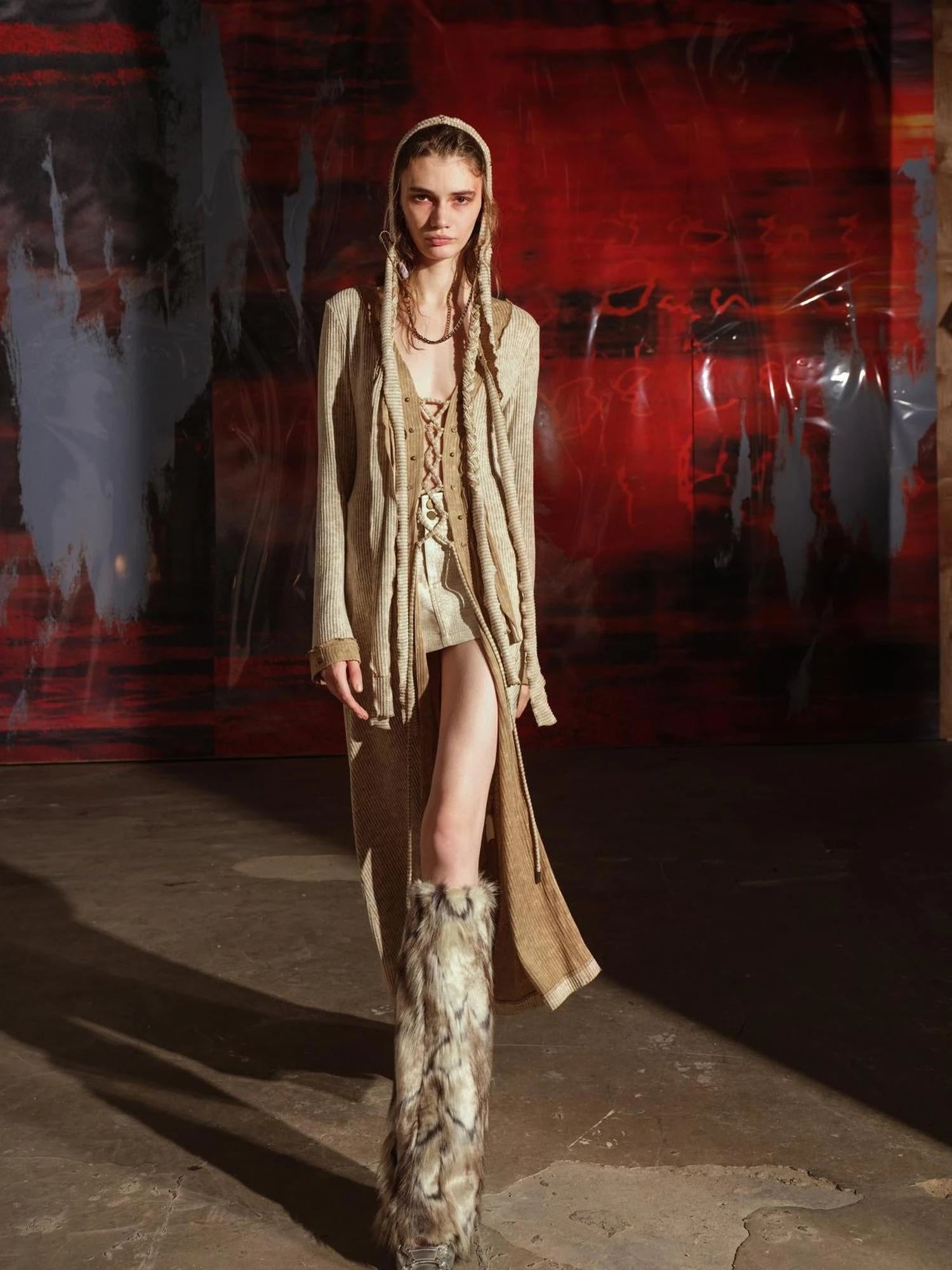 Vintage Patchwork Knit Duster Coat