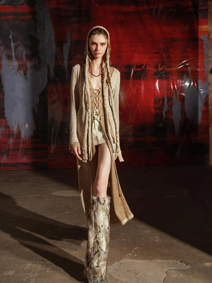 Vintage Patchwork Knit Duster Coat