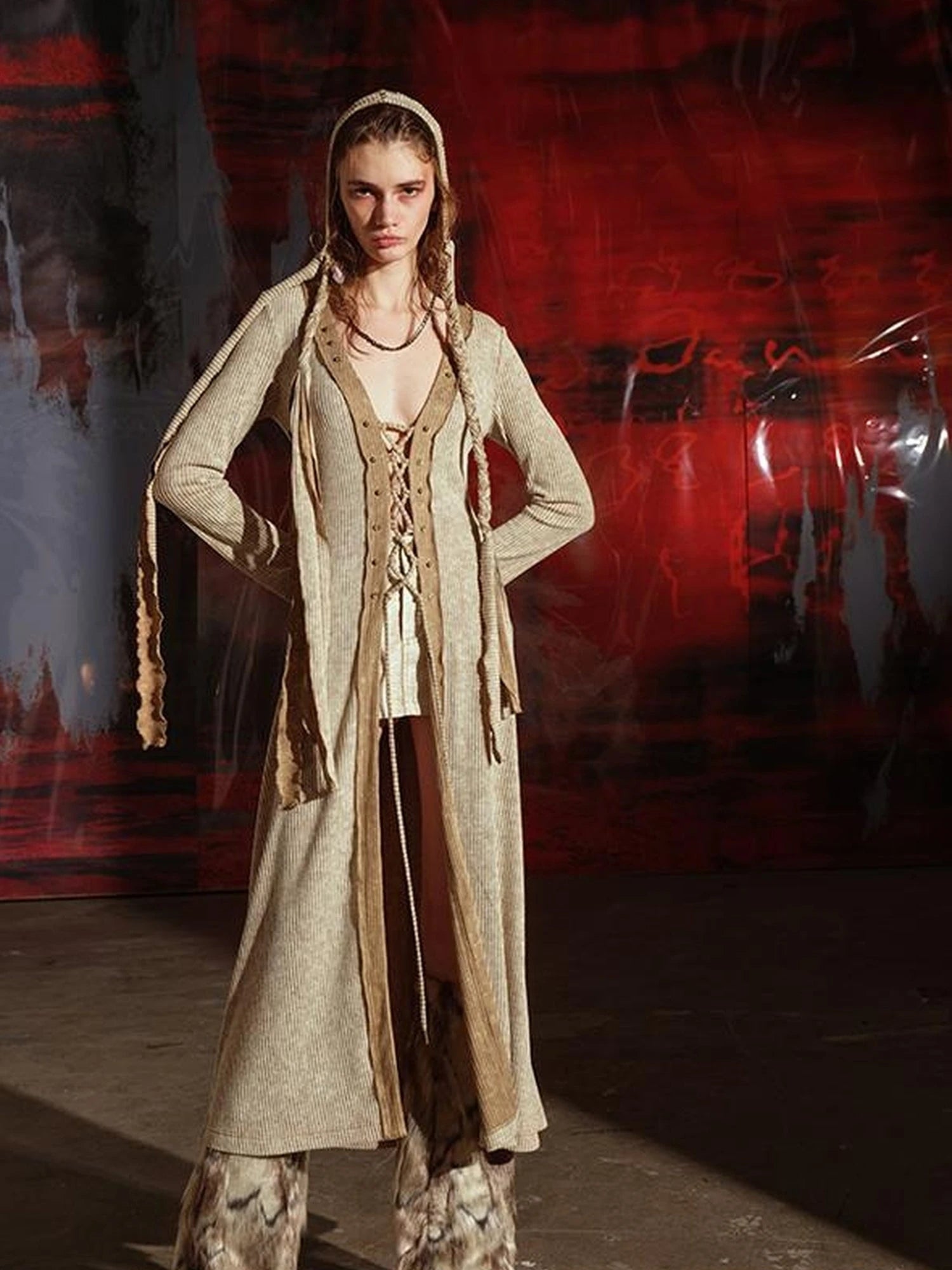 Vintage Patchwork Knit Duster Coat