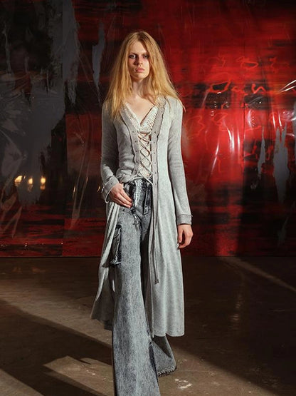 Vintage Patchwork Knit Duster Coat