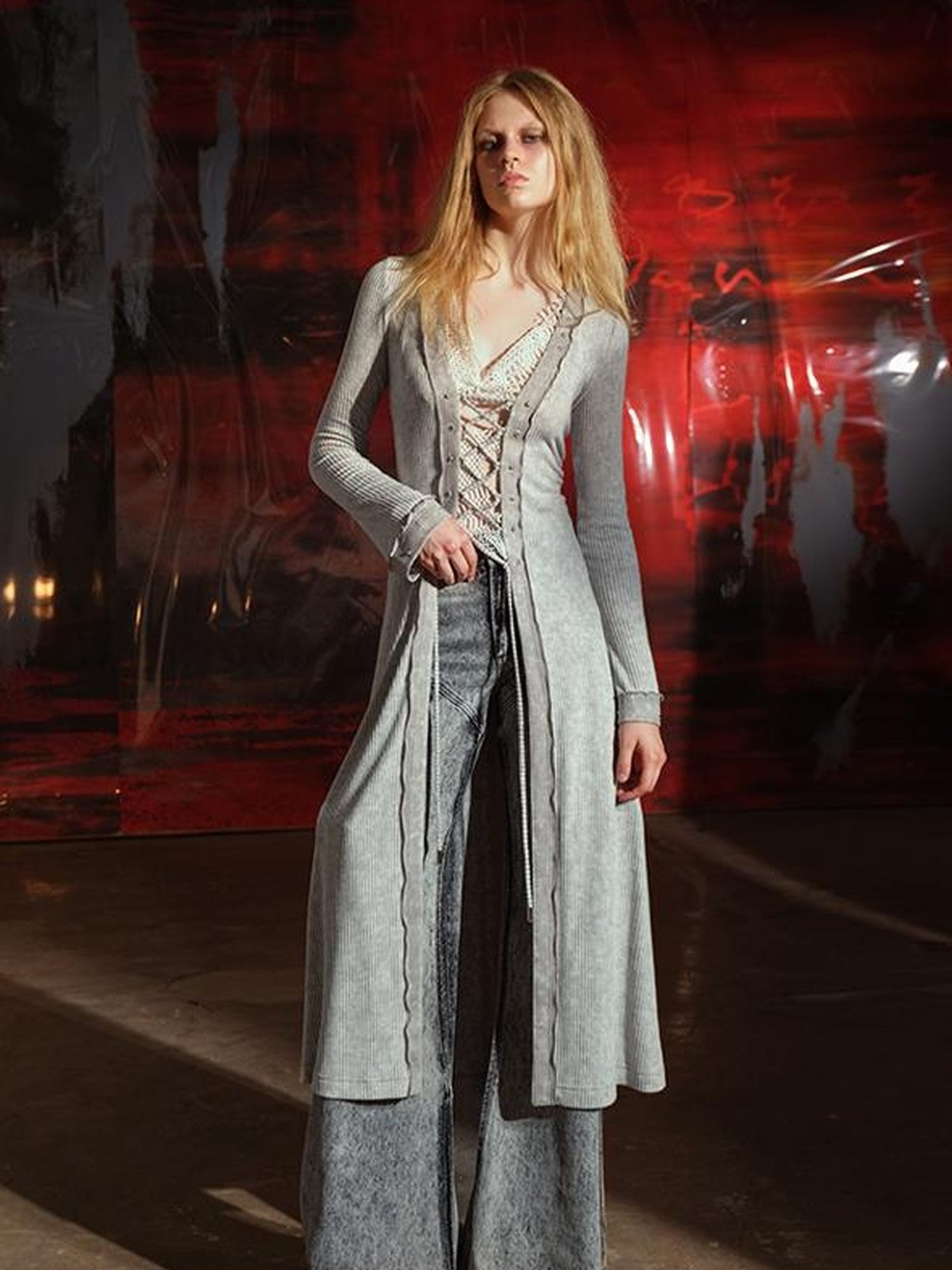 UpdateNN NORTH NODE Vintage Patchwork Knit Duster Coat