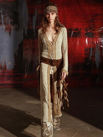 Vintage Patchwork Knit Duster Coat