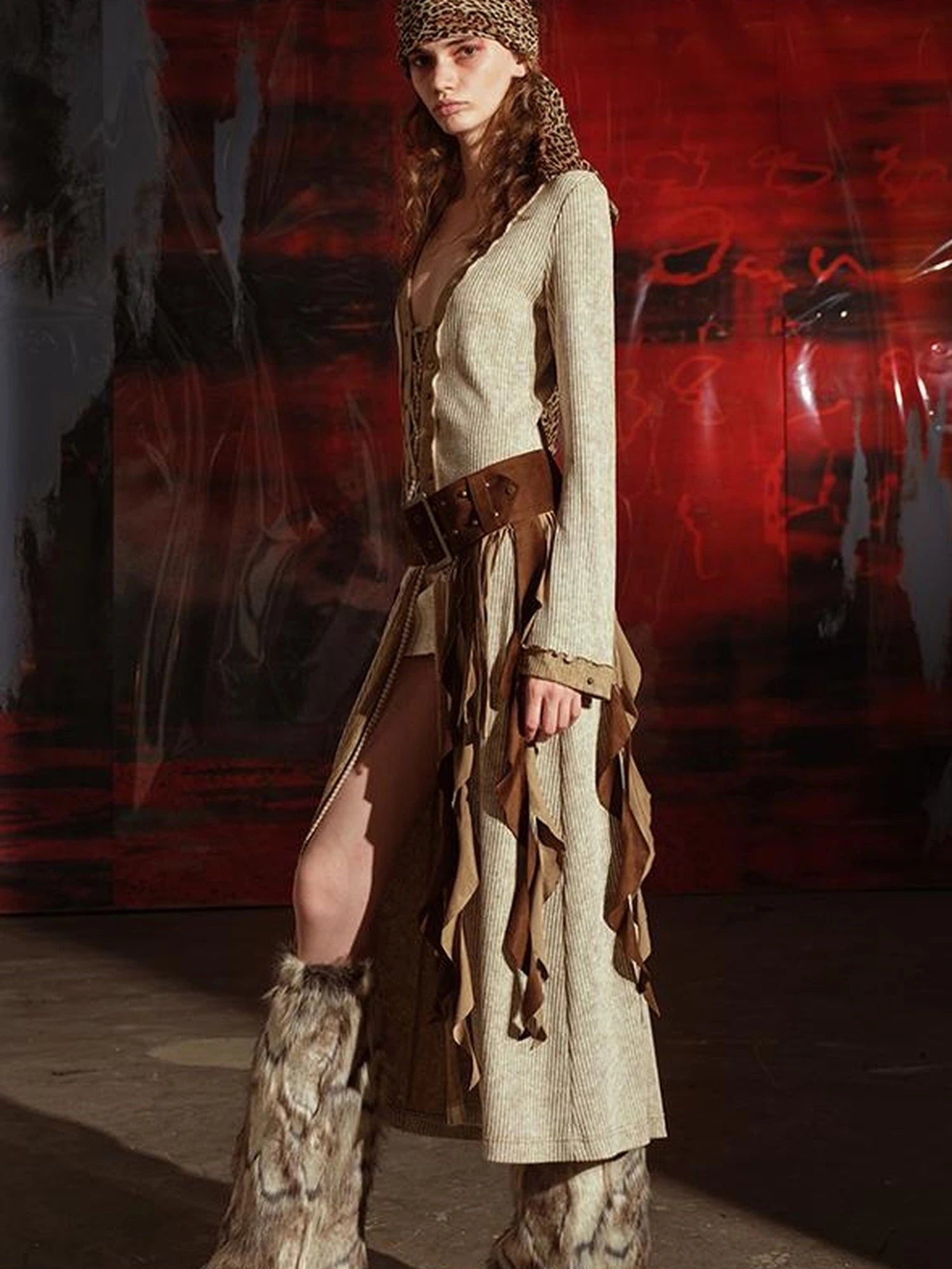 Vintage Patchwork Knit Duster Coat