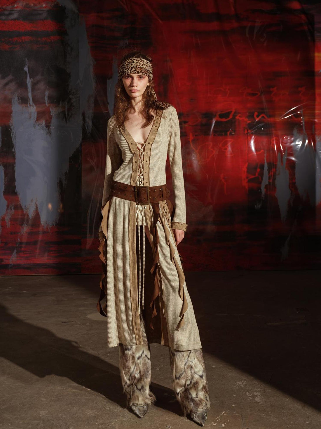 UpdateNN NORTH NODE Vintage Patchwork Knit Duster Coat