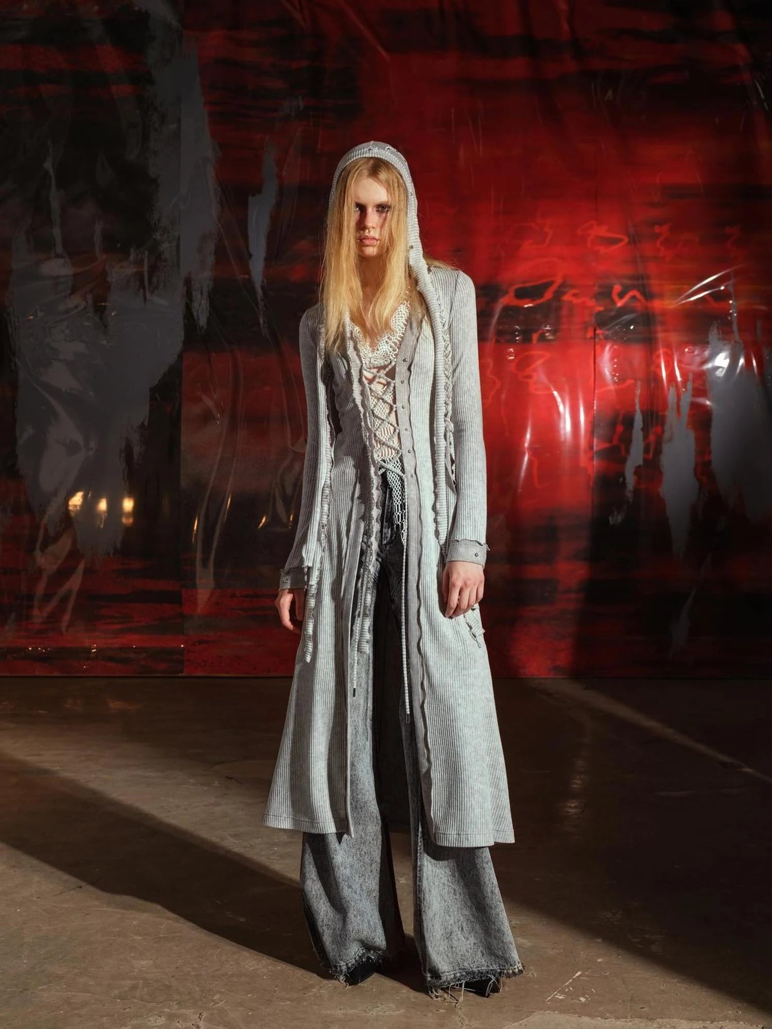 Vintage Patchwork Knit Duster Coat