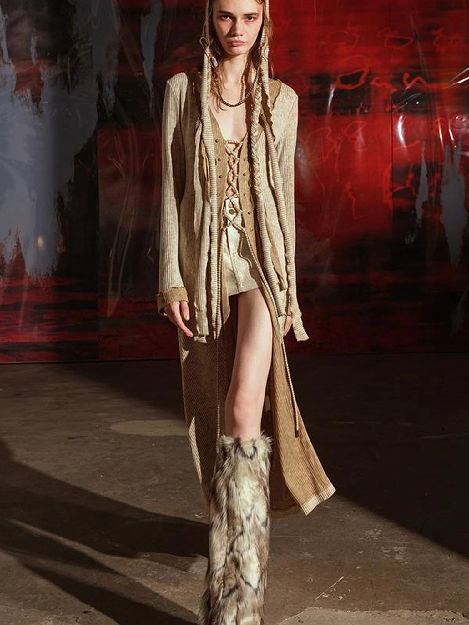 Vintage Patchwork Knit Duster Coat