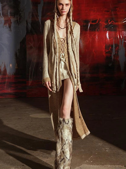 Vintage Patchwork Knit Duster Coat