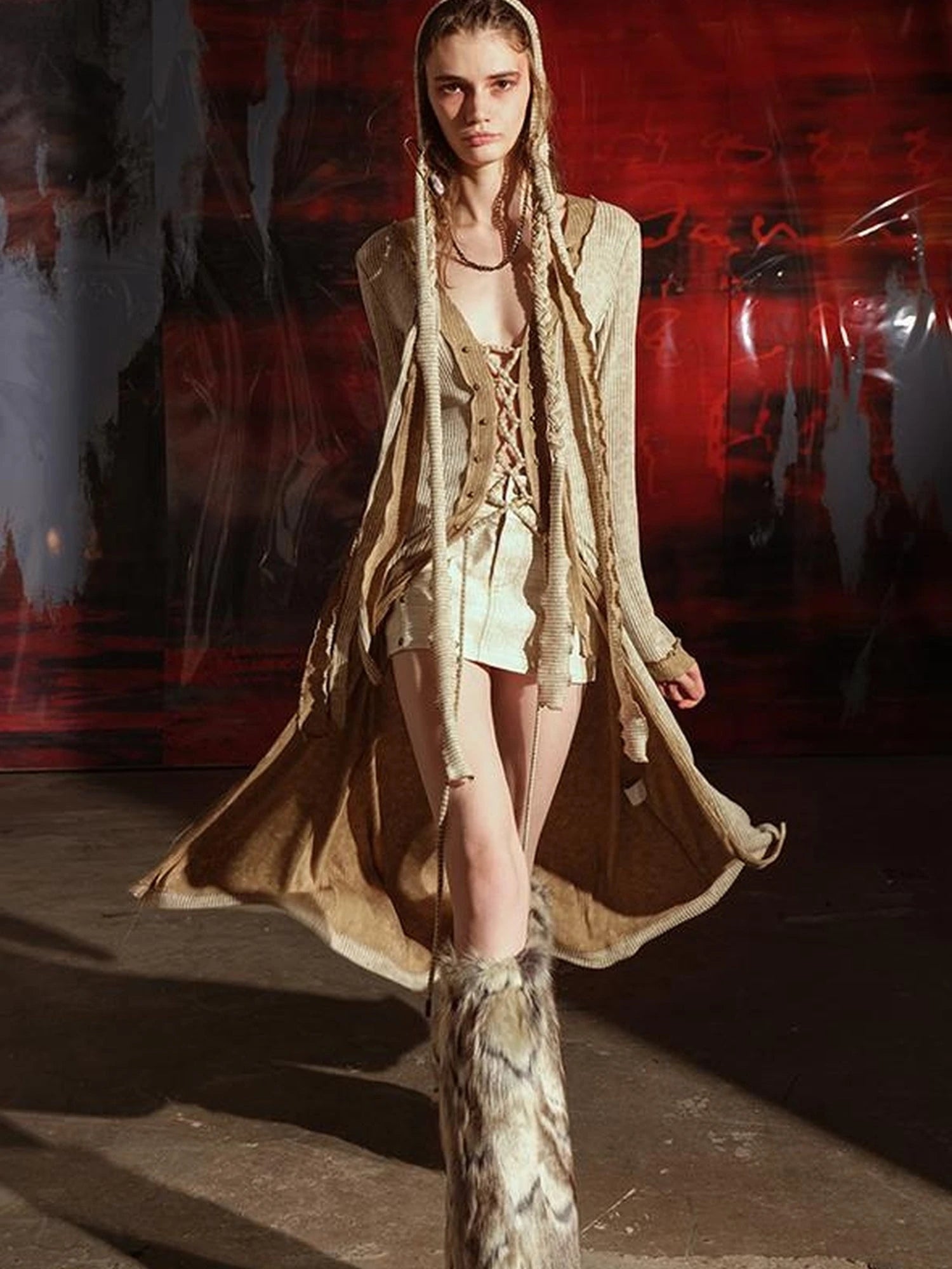 Vintage Patchwork Knit Duster Coat