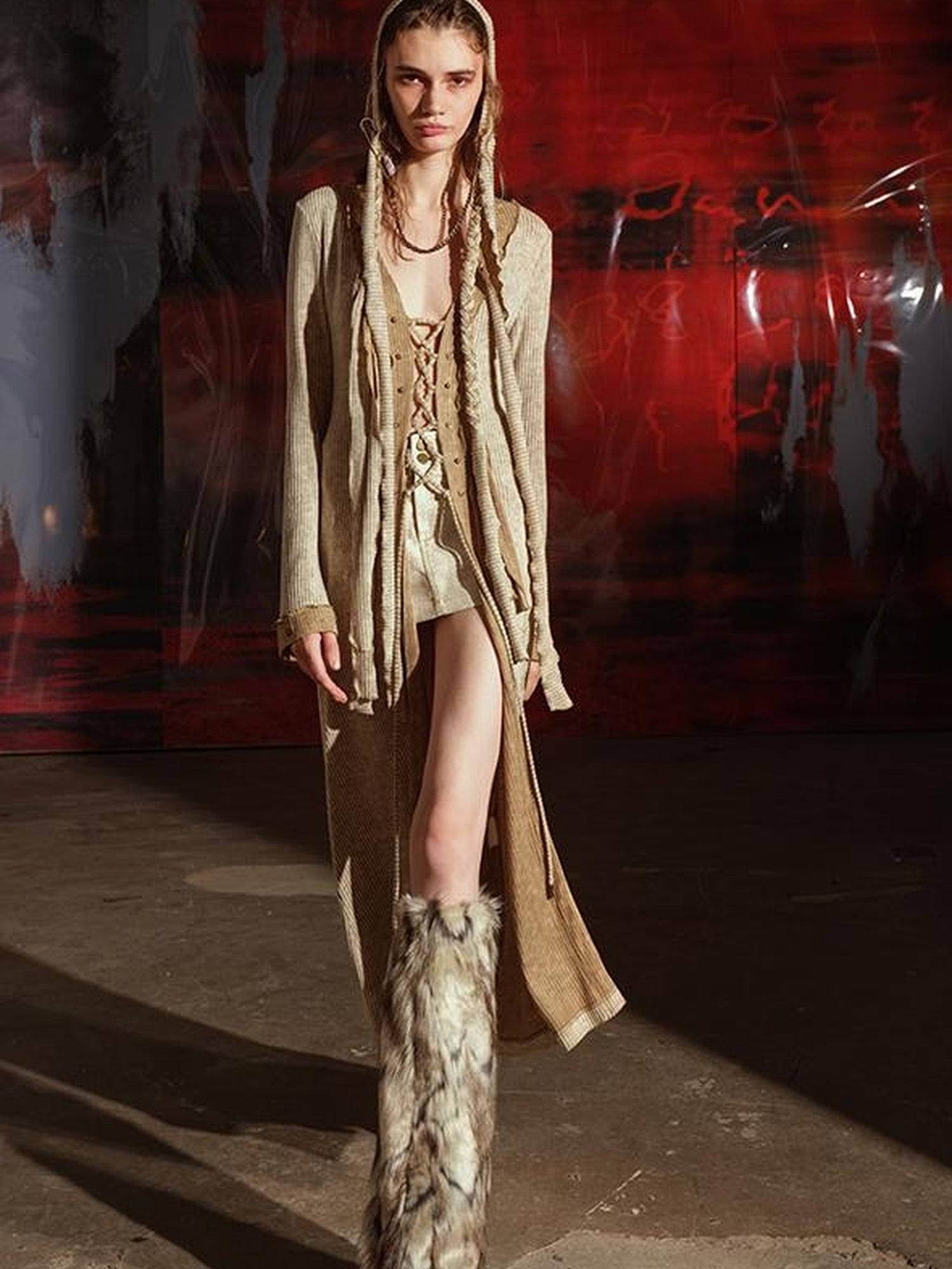 UpdateNN NORTH NODE Vintage Patchwork Knit Duster Coat