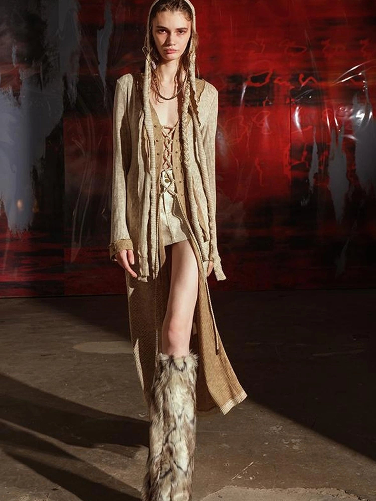 Vintage Patchwork Knit Duster Coat