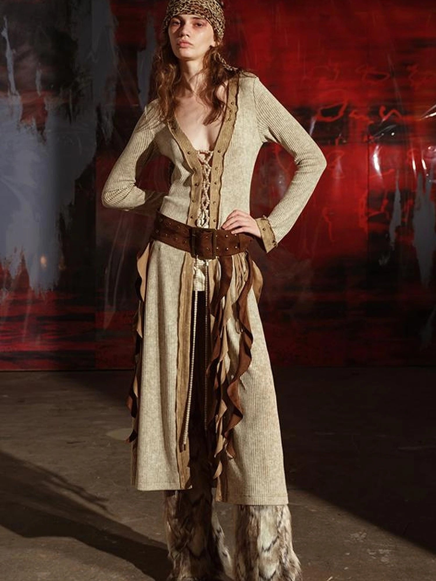 Vintage Patchwork Knit Duster Coat